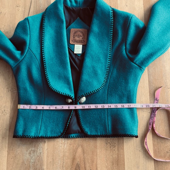Vintage Western Cropped Jacket Wool Teal Turquoise Southwestern Silver Buttons - Picture 11 of 13